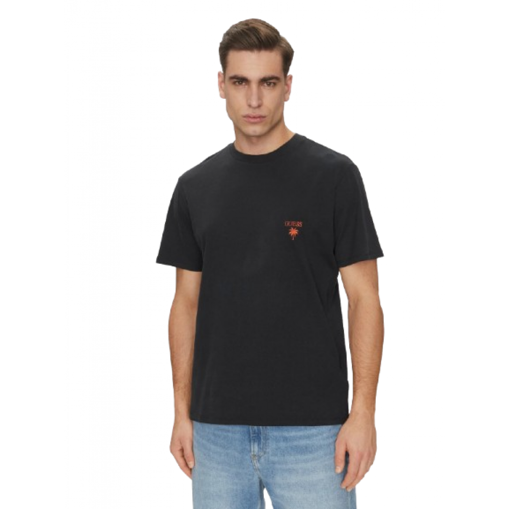 GUESS SS CN GD PALM - COTTON PAUL SUEDED JERSEY 190 M F5GI09KA260-JBLK GUESS SS CN GD PALM - COTTON PAUL SUEDED JERSEY 190 M F5GI09KA260-JBLK